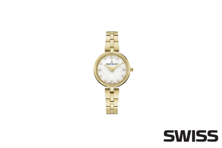 zegarek damski z biała tarcza claude bernard 